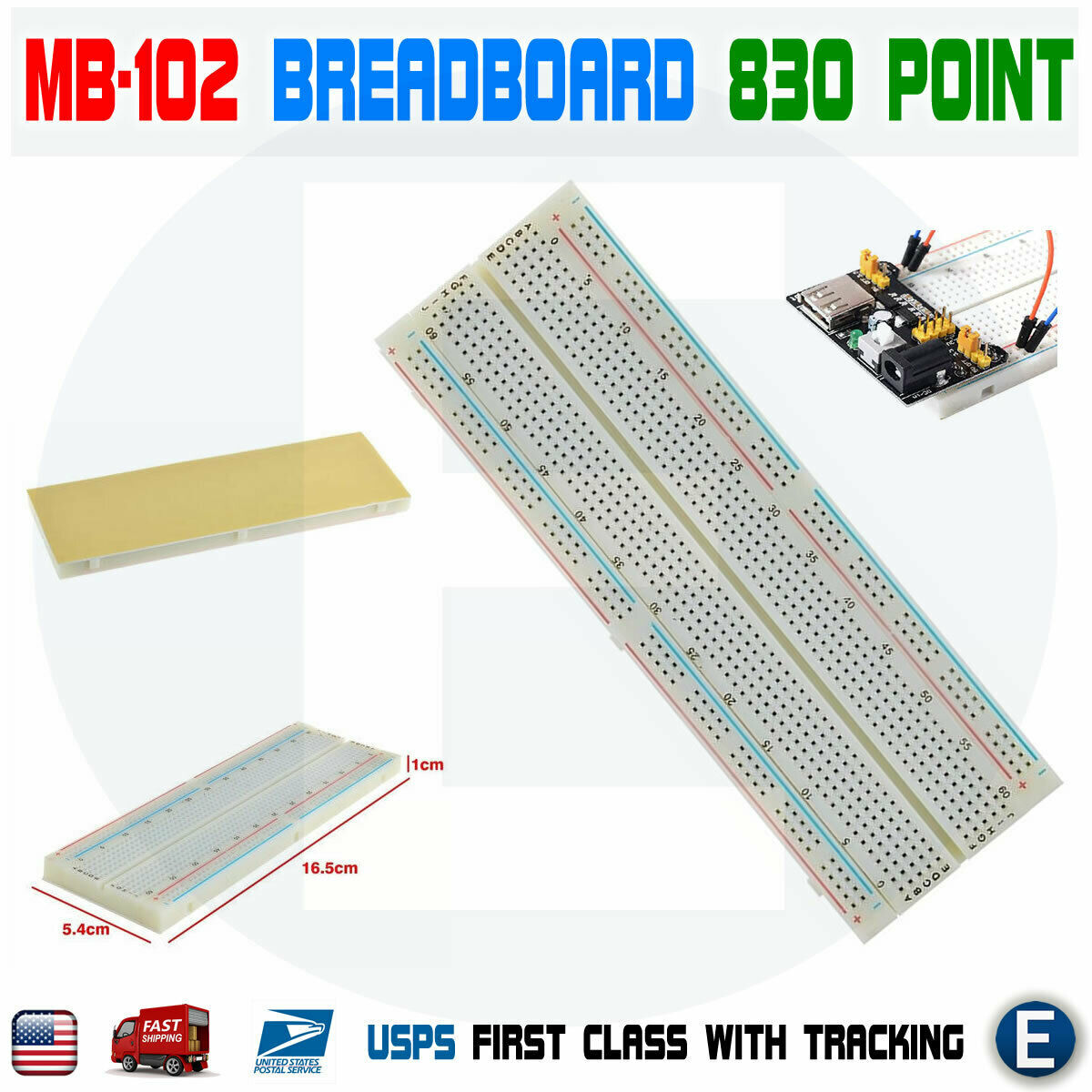 FULARR 2-Pack 830 Tie-Points Breadboard Set – MB-102 Solderless Prototype PCB With 4 Power Rails & Double-Sided Tape, For Arduino