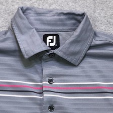 Footjoy FJ Polo Shirt Mens Large Grey Striped Golf Performance Stretch Athletic