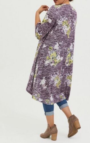 Torrid Hacci Floral HI-LO Kimono Cardigan Purple Size 2 2X Women’s Plus Duster - Picture 2 of 14