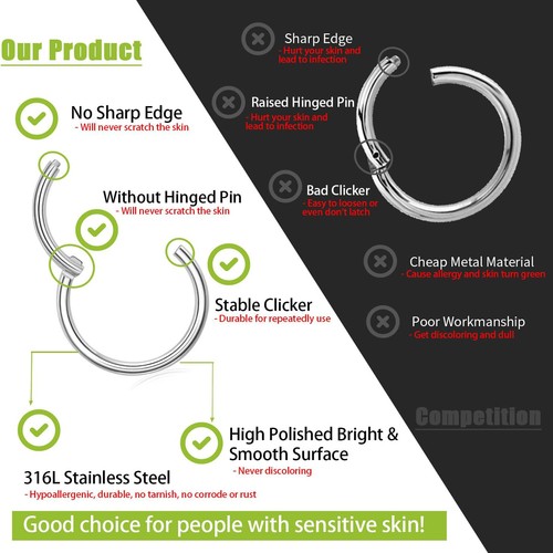 Pearls Septum Conch Daith Helix Rook Tragus Lip Cartilage Nose Ring Hoop Jewelry - Picture 23 of 27