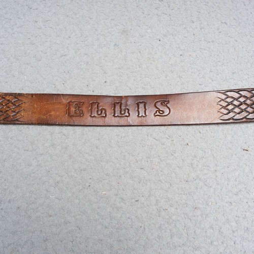 Vintage Brown Leather Tooled Belt Sz 38 "Ellis" Name Silver Buckle Cowhide USA - Picture 2 of 17