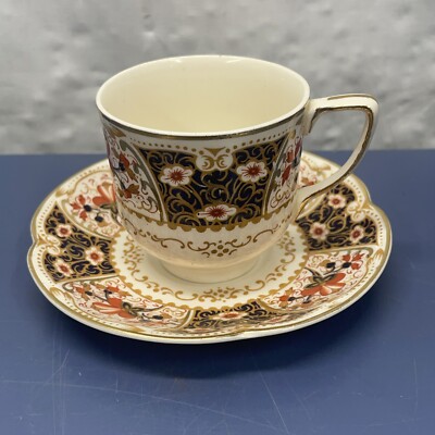 Rare Rutland Johnson Bros Demitasse Cup & Saucer Cobalt Blue Rust / Gold Floral