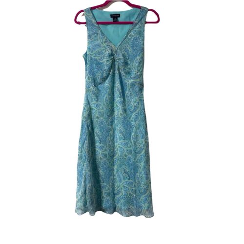 Ann Taylor Vintage Dress Size 10 Blue Green Paisley Silk Y2K Fairycore Mermaid - Picture 5 of 9