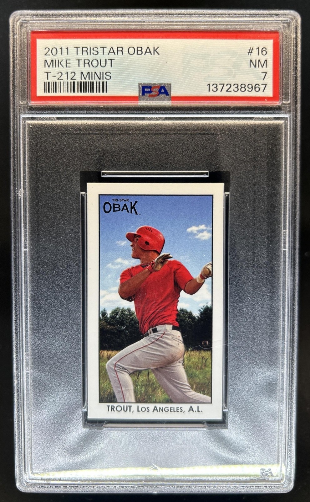 2011 TriStar Obak Mike Trout Mini T212 #16 Angels PSA 7