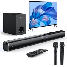 Karaoke Soundbar with Subwoofer for TV: Sound Bar with 2 Wireless Microphones...