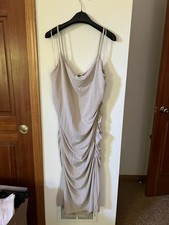 Express Beige Ruched Cowl Neck Dress XL | Modal Blend Spaghetti Strap Super Soft