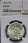 1936 NGC 50C AU58 WALKING LIBERTY HALF DOLLAR #B52086