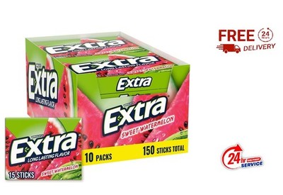 EXTRA Sweet Watermelon Sugar Free Chewing Gum Bulk, 15 Pieces (Pack of 10)