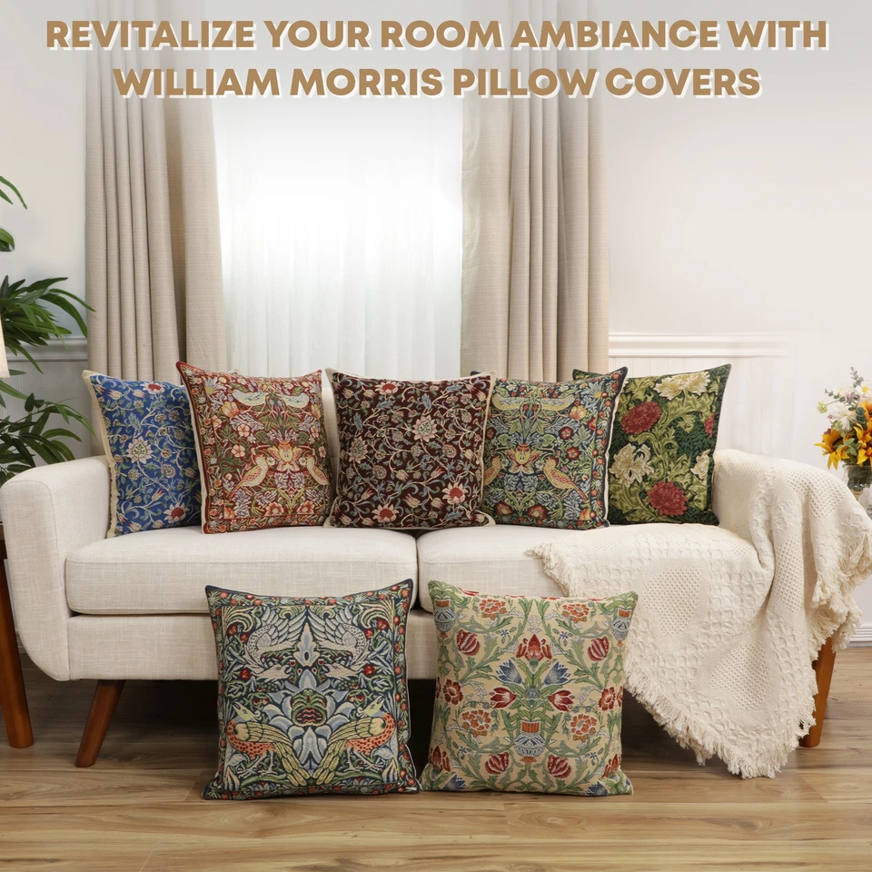 Funda de almohada tapiz árbol de la vida William Morris 16x16 jacquard belga Foto 4 de 4