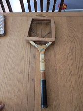 Vintage Wooden Tennis Racket F H Ayres By David Morgan Cardiff With Dunlop press