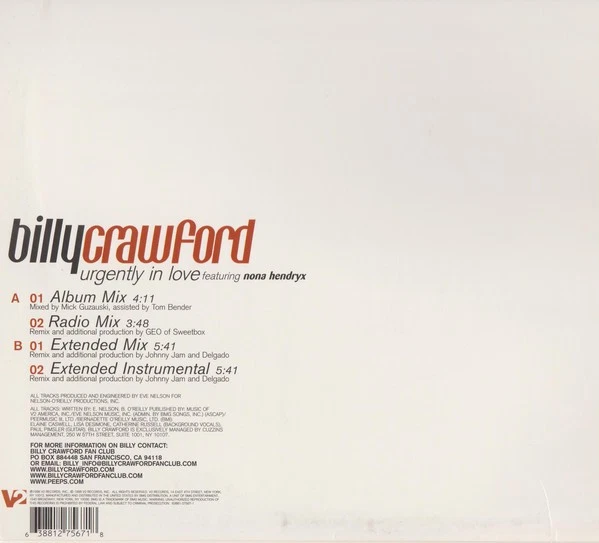 Billy Crawford Featuring Nona Hendryx - Urgently In Love (12", Single) (Very Goo - Image 2 of 4
