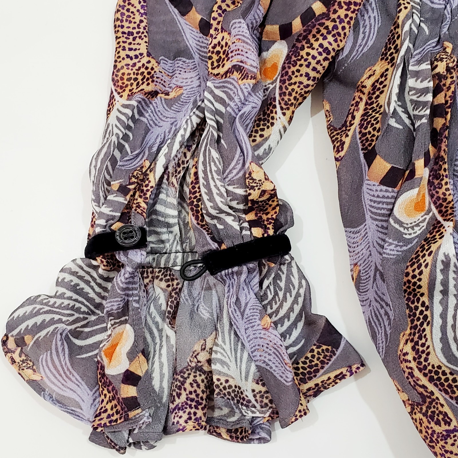 TEMPERLEY LONDON MAGGIE Cheetah Palm Heart Bow Chiffon Georgette Midi Dress Uk12 image 4