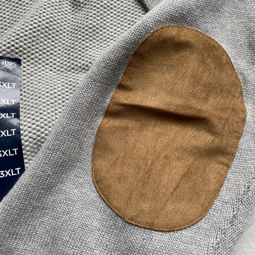 NUEVO Suéter Pullover Chaps 1/4 Cremallera Para Hombres Grande y Alto 3XLT Gris Parches en el Codo - Imagen 4 de 9