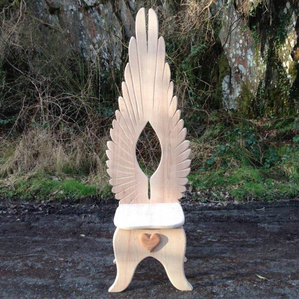 Handcrafted Wooden Angel Wing Chair – Unique Fantasy Furniture with Heart Design