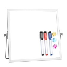 Small Desktop White Board with Stand, 10" x 10" Double-Sided Silver Aluminium...