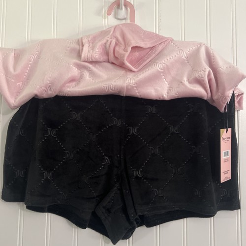 JUICY COUTURE Women's 2 Pack Sleepwear Bling Velour Shorts Size L Black & Pink - Picture 3 of 13
