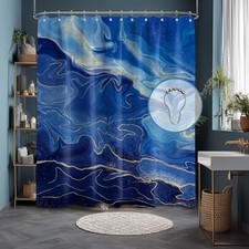 Dark Navy Blue and Gold Shower Curtain Marble 72"L x 70"W Pack of 1 Coloful