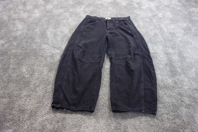 We The Free Jeans Womens 29 Black Barrel Leg High Rise Button Fly Crop Denim