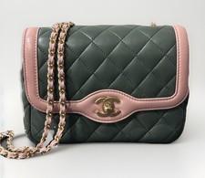 Chanel Two Tone Mini Day Flap Bag Lambskin Pink / Green