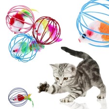 Pet Toys Interactive Cat Toy Mouse Ball Cage Random Color Plush Mouse Kitten Pre