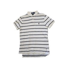 Polo Ralph Lauren Custom Fit Striped Short Sleeve Polo Shirt White Navy Size S