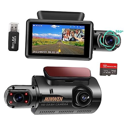 1080P Full HD Dash Cam with 3-Inch Display for Front and Inside Car Recording-image