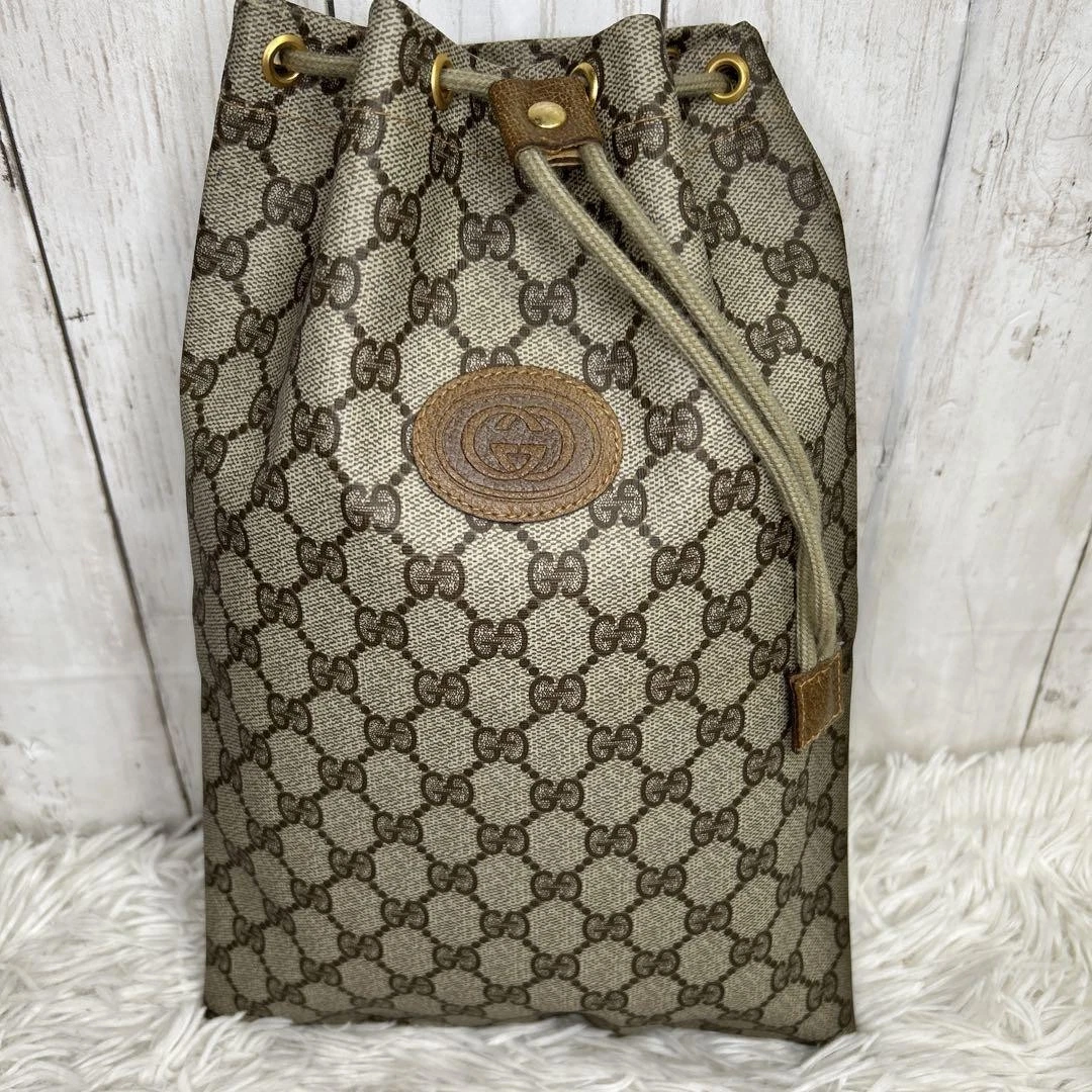 Sac à cordon GUCCI d'occasion logo GG Supreme ancien sac Gucci authentique Japon