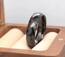 Black Tungsten Wedding Band High Polished Dome 6mm Ring Faceted Anniversary Band