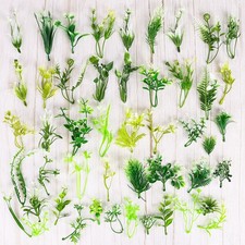 Fish Tank Plant Plastic 50 Count Green White Aquarium Decor Bulk Washable Safe