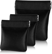 3 Pcs No Zipper Coins Pouch 2 Size PU Leather Coin Purse Change Holder Portable