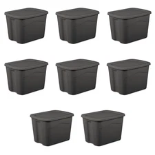 Sterilite 18 Gallon Plastic Storage Bin with Snap-on Lid, Gray, 8 Count
