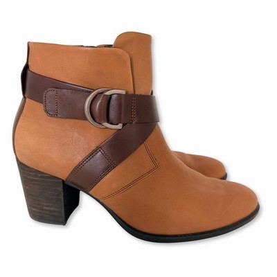 ECCO Shape 55 Mid Cut Boots Cognac Brown Leather Women's Size 38 Block Heel
