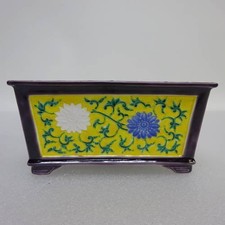 Japanischer Bonsai Topf Aiso Wakamatsu gelb rechteckig klein 12,2 cm 4,8...