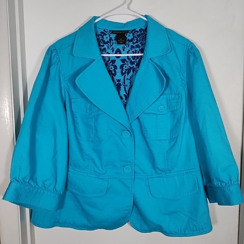 Lane Bryant Damen 22 Türkis Blau 2-Knopf Blazer Jacke 3/4 Arm Falten - Bild 1 von 10