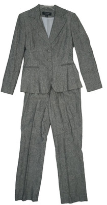 Signature Larry Levine Suit Womens 10 Linen Blend Jacket Pants Slacks Gray Smart