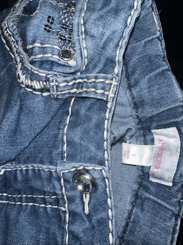 Xhilaration Brand Girls Skinny Jeans Size 6 Distressed Adjust. waist Dark Blue - Picture 2 of 3