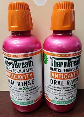 Lot of 2 Thera Breath Anticavity Oral Mouth Rinse Sparkle Mint/16 oz each bottle