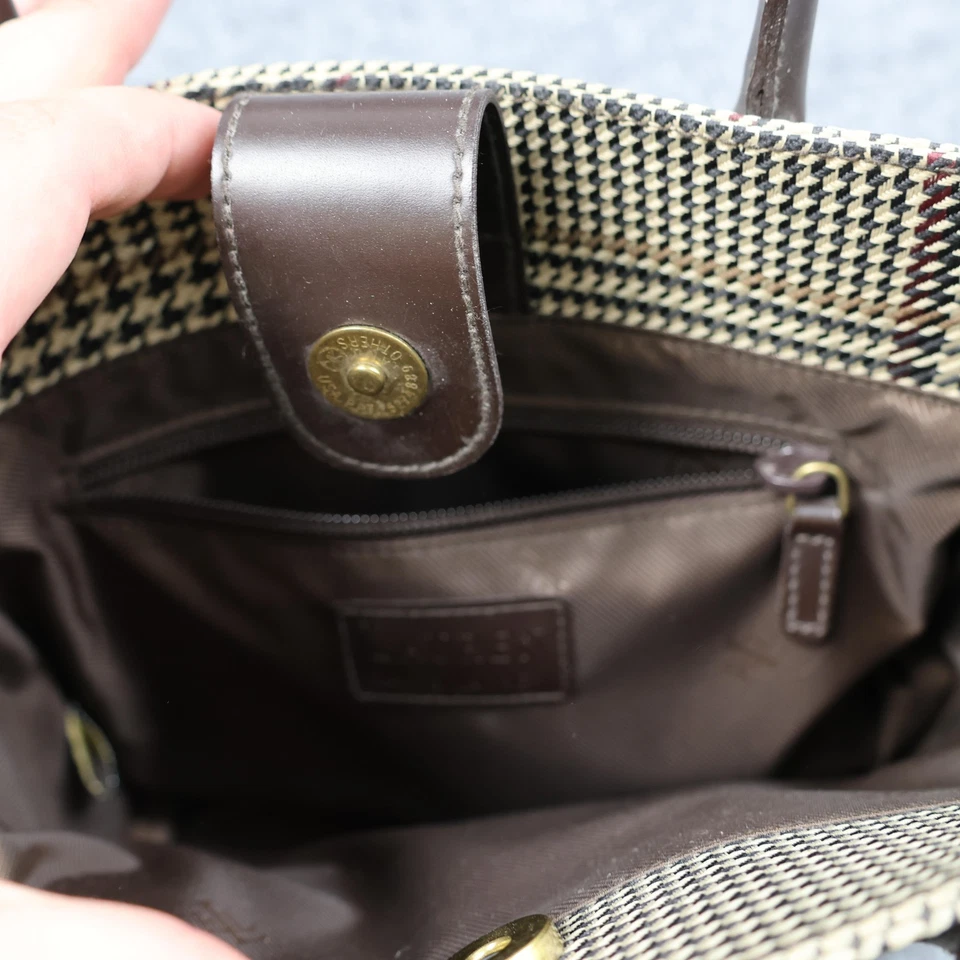 Bolso de Mano Lauren Ralph Lauren Para Mujer Marrón Pata de Gallo Cuero a Cuadros Borde Cartera Foto 4 de 4