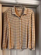 a.n.a. A New Approach Women’s Gingham Plaid Long Sleeve Button Shirt Sz L