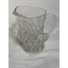 Vtg 1960s Anchor Hocking Pineapple Design Clear Glass Pitcher W/Ribbed Handle