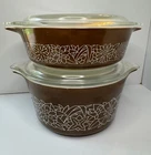 Vintage Pyrex Woodland Brown Casserole Dish - Set of 2/Lids - 471-B, 473-B