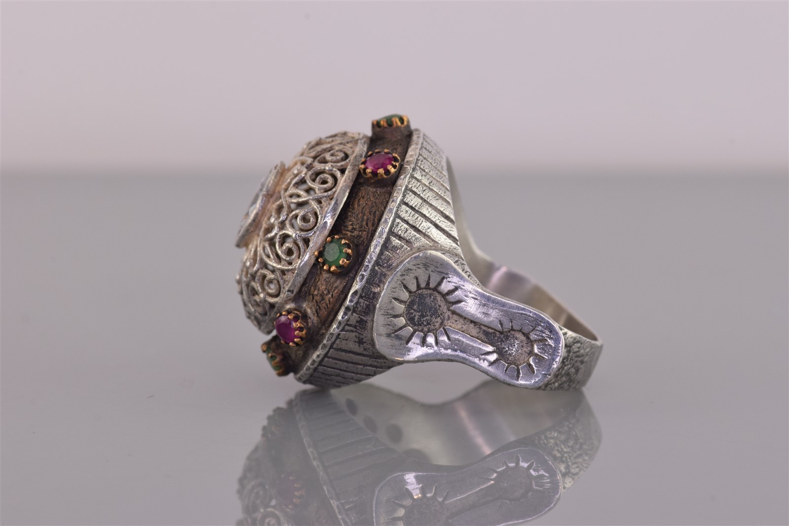 Sterling Silver Emerald & Ruby Accented Domed Boh… - image 5