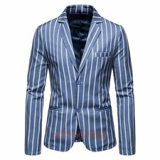 Mens Striped Lapel Blazer Coats Casual Single Breasted Slim Fit Jackets Formal