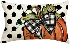 Fall Polka Dot Pumpkin Throw Pillow Cover 12X20 Inch, Seasonal Autumn Thanksgivi