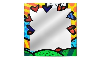 Romero Britto Large Mirror Glass Wall Decor: A New Day 24''x24''