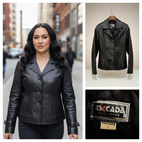 Women Escada Jacket Black Leather M