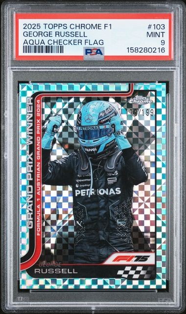 2025 Topps Chrome Formula 1 George Russell Grand Prix Win Aqua Check PSA 9 Pop 2