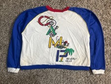 VINTAGE 80s CAMP BEVERLY HILLS COLORBLOCK BOXY CREWNECK SWEATSHIRT SZ MEDIUM