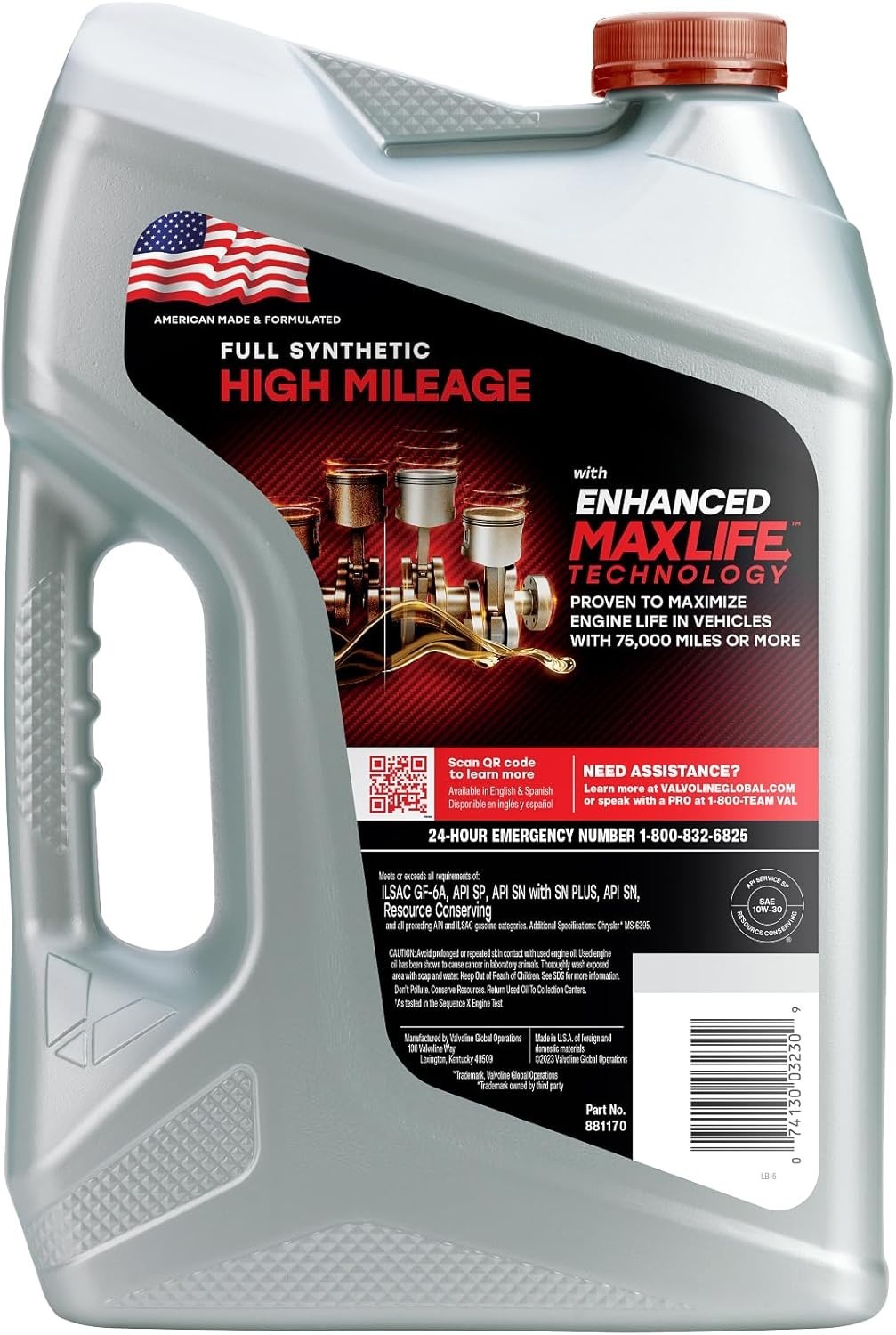 Full Synthetic High Mileage 10W-30 Motor Oil with MaxLife Technology, 5 Qt
