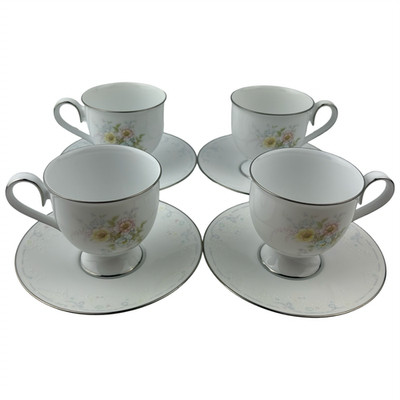 Noritake ANTICIPATION Footed Cup & Saucer Lot of 4 VTG 2963 Multi-Floral